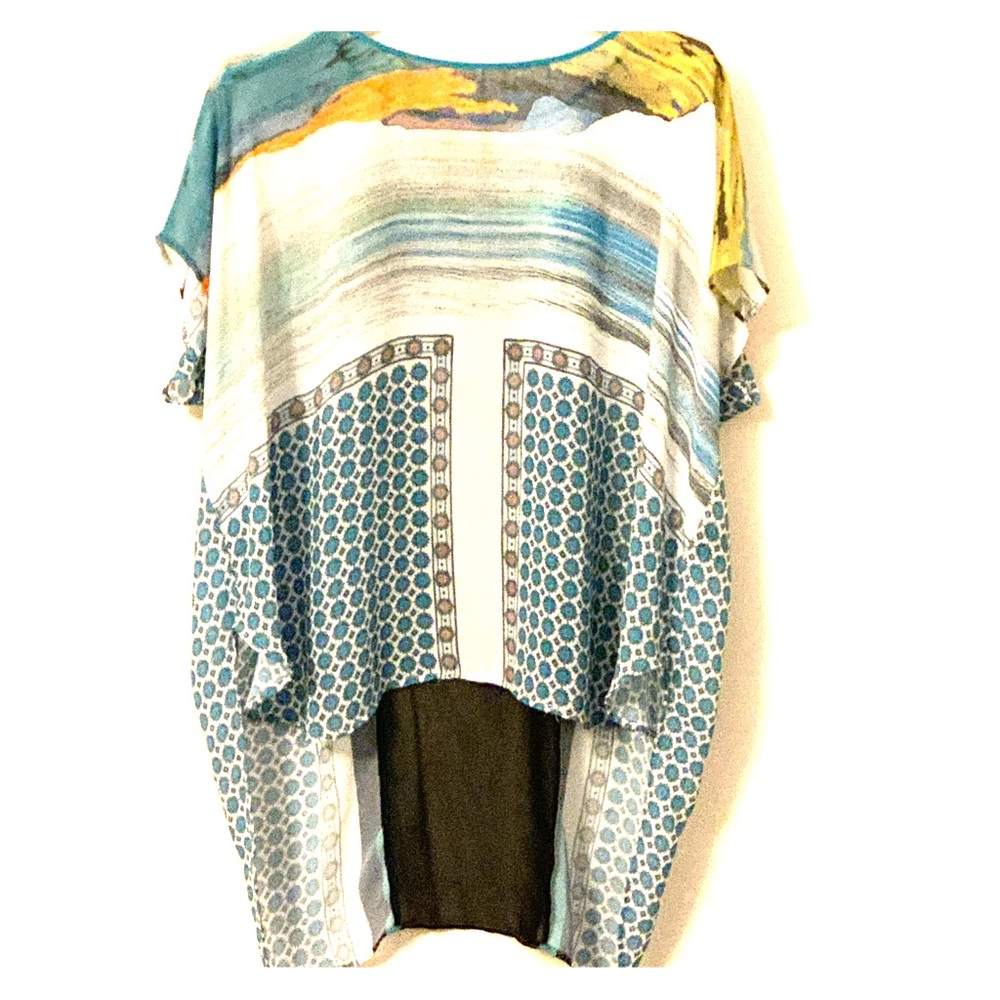 Really unique teal semi-sheer blouse